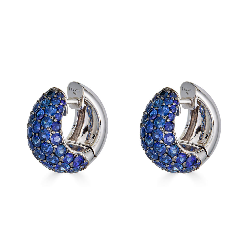 White Gold Dome Huggie Earring - Blue Sapphire