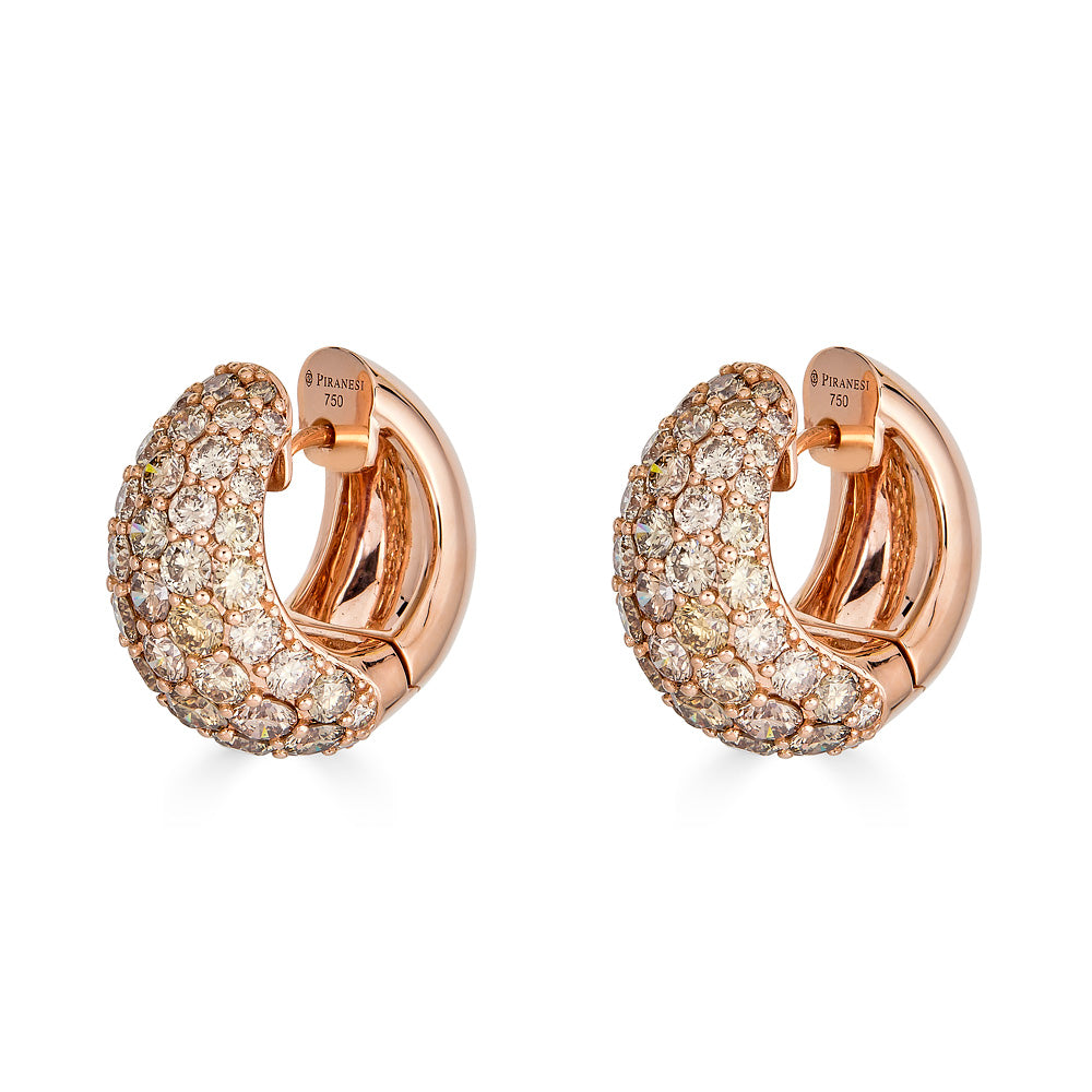 Rose Gold Dome Huggie Earring - Champagne Diamond