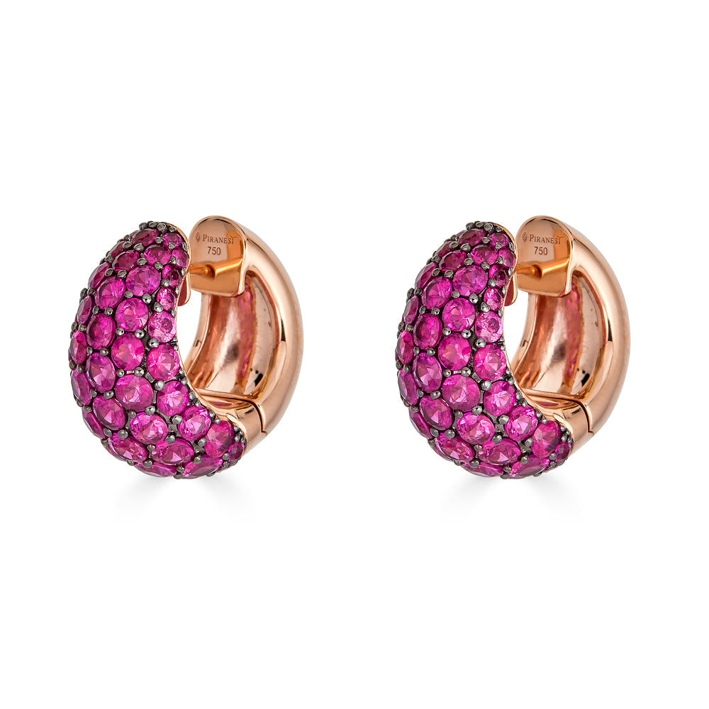 Rose Gold Dome Huggie Earring - Pink Sapphire