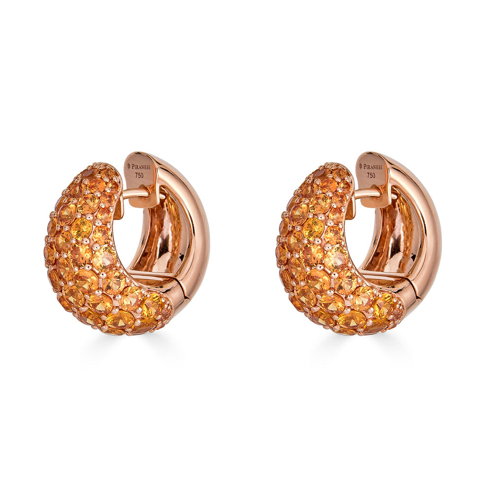 Rose Gold Dome Huggie Earring - Orange Sapphire