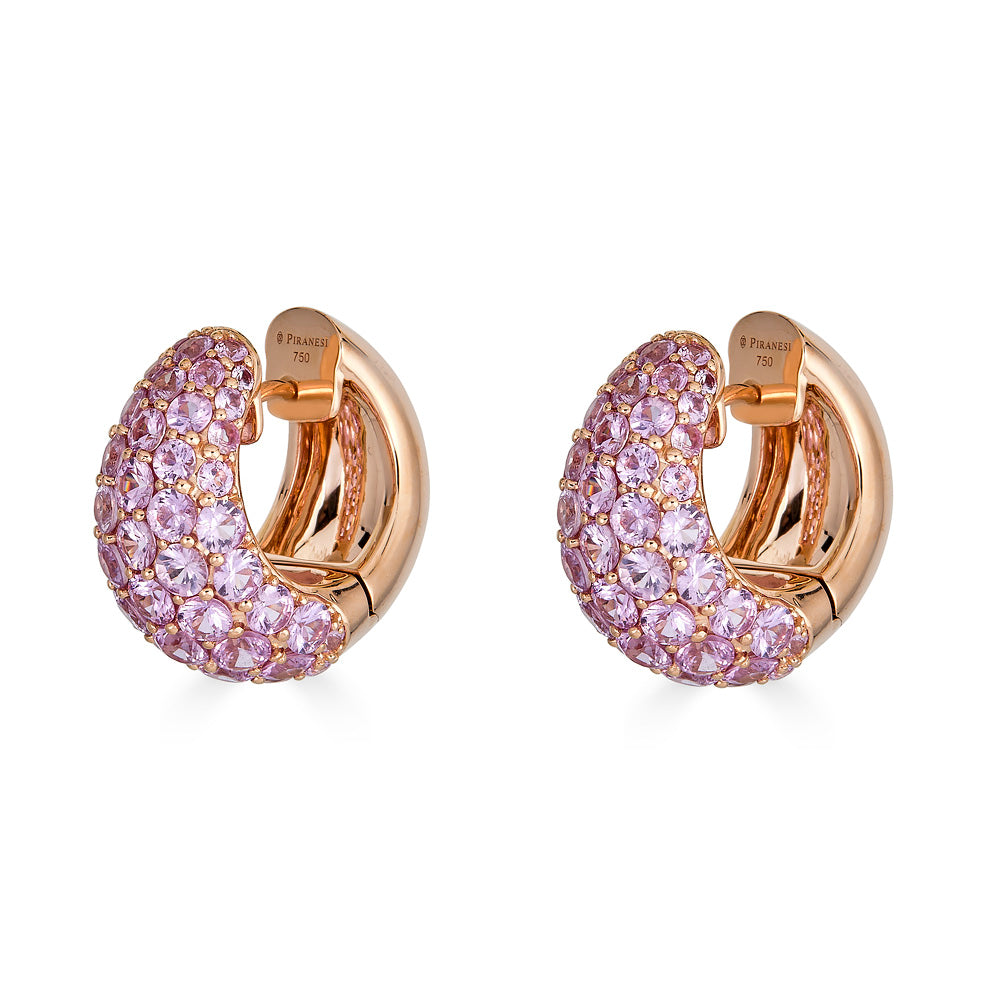 Rose Gold Dome Huggie Earring - Pink Sapphire