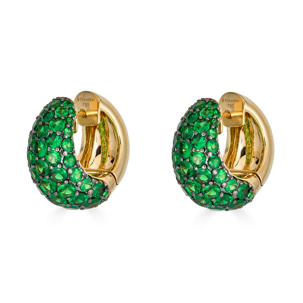 Yellow Gold Dome Huggie Earring - Tsavorite
