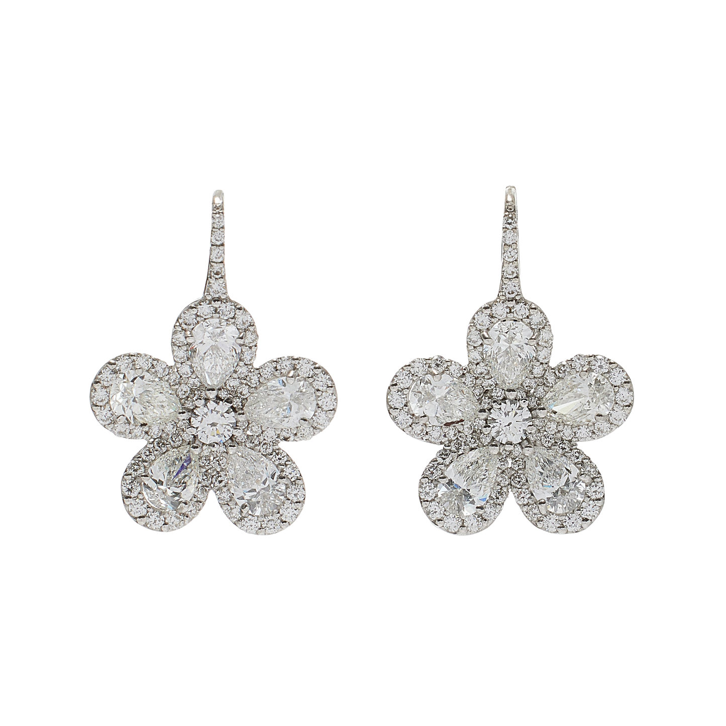 White Gold Classic Flower Drop Earrings