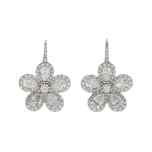 White Gold Classic Flower Drop Earrings