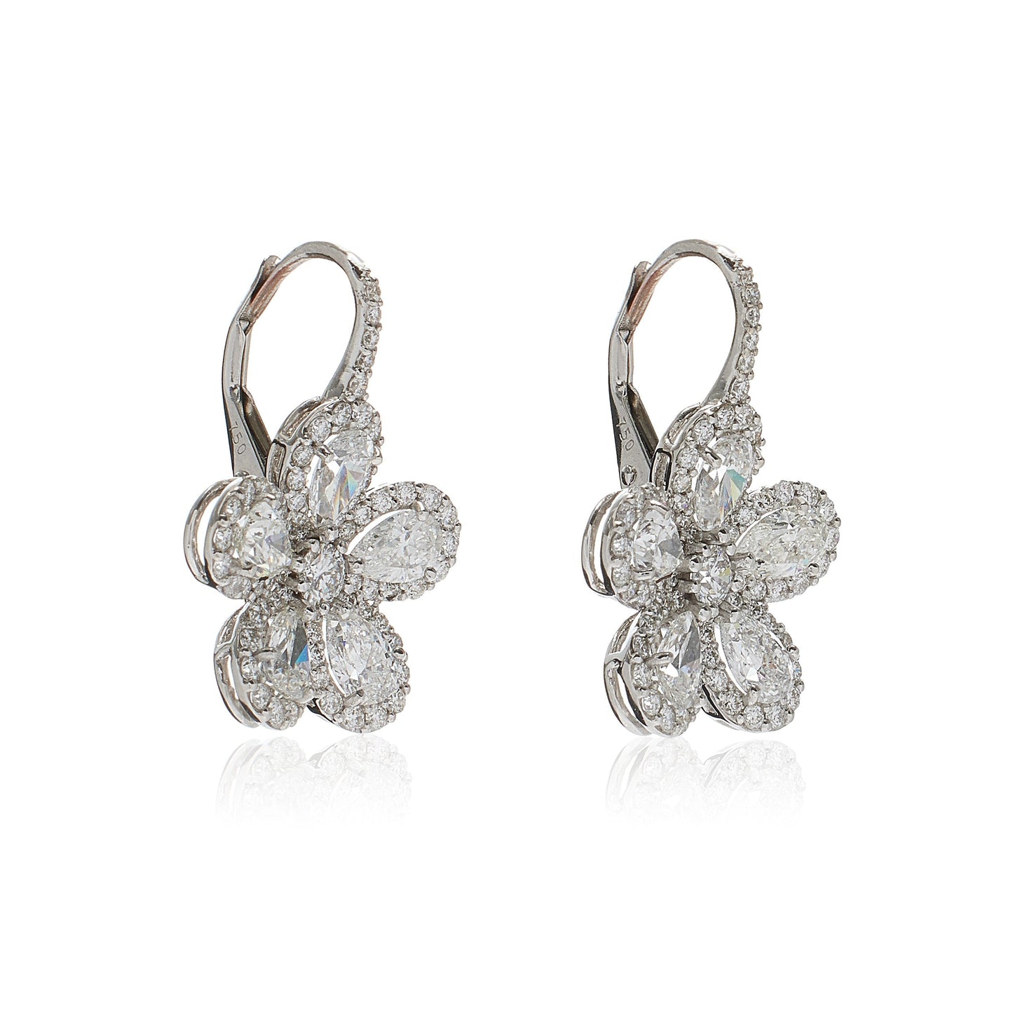 White Gold Classic Flower Drop Earrings