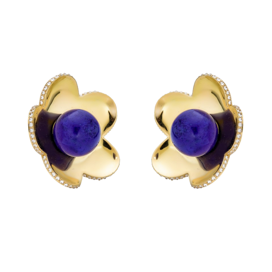 Yellow Gold Capri Cinque Bead Earring - Lapis Lazuli