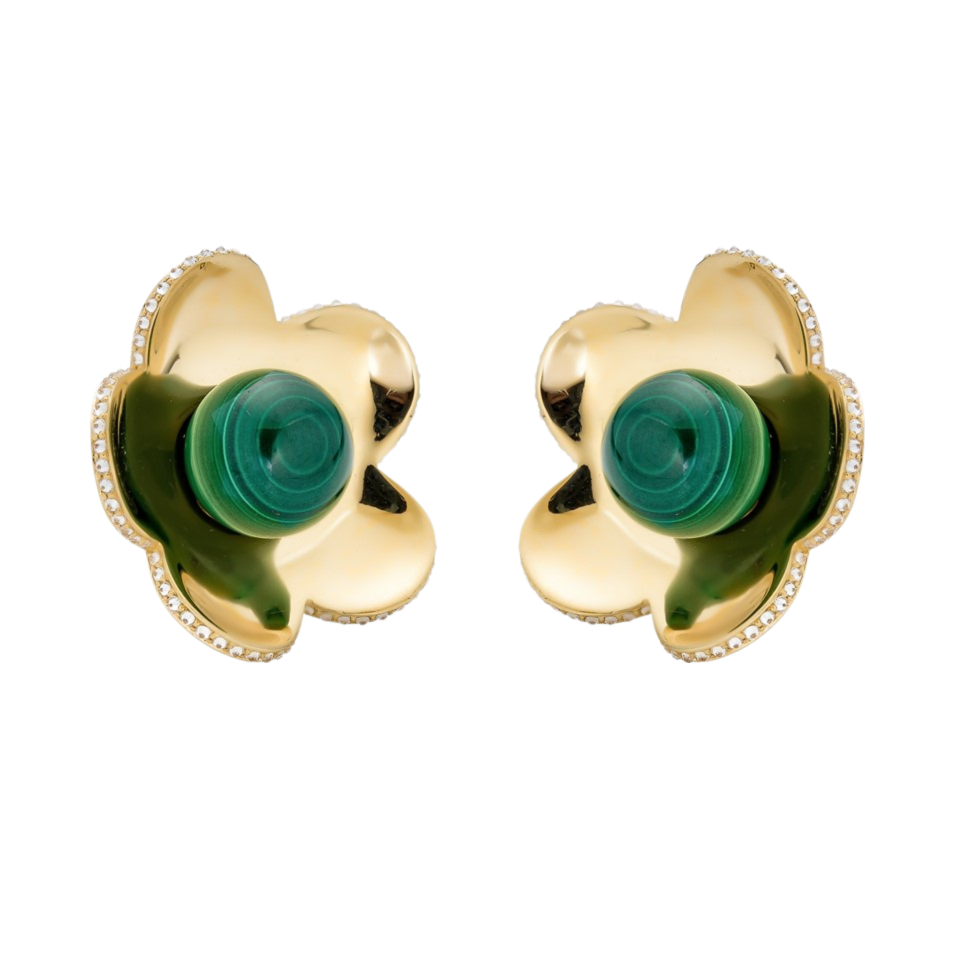 Yellow Gold Capri Cinque Bead Earring - Malachite