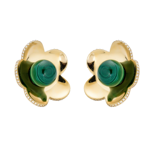 Yellow Gold Capri Cinque Bead Earring - Malachite