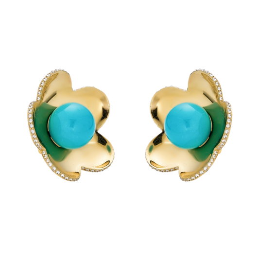 Yellow Gold Capri Cinque Bead Earring - Turquoise