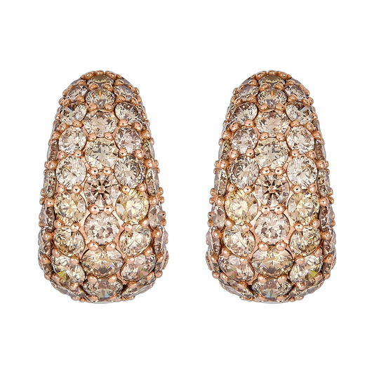 Rose Gold Dome Huggie Earring - Champagne Diamond