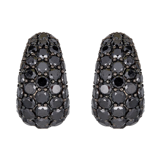 Rose Gold Dome Huggie Earring - Black Diamond