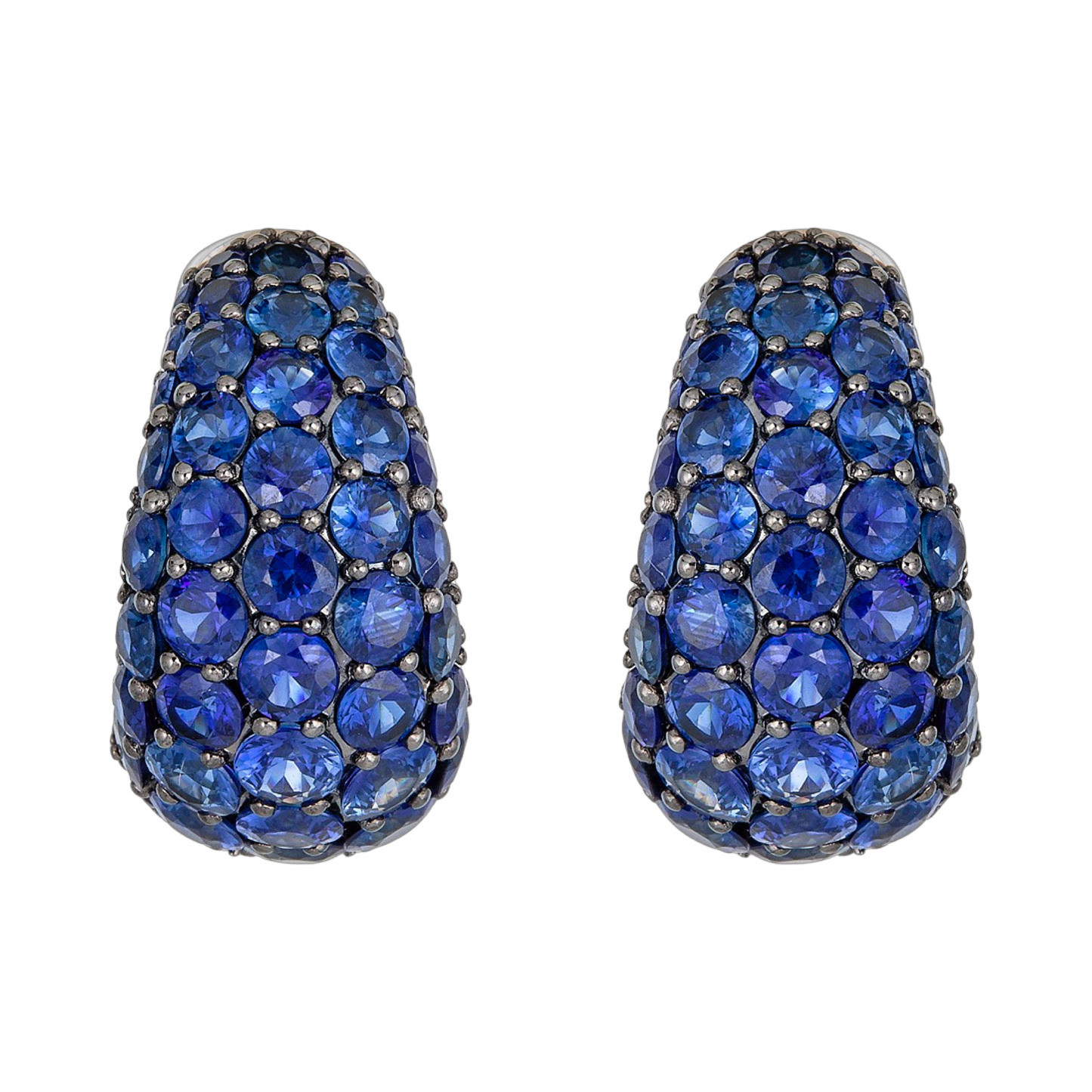 White Gold Dome Huggie Earring - Blue Sapphire