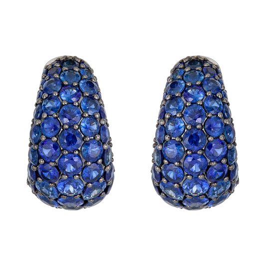 White Gold Dome Huggie Earring - Blue Sapphire