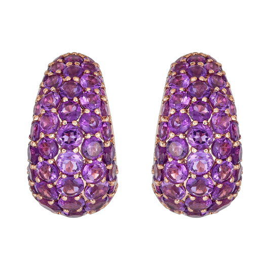 Rose Gold Dome Huggie Earring - Amethyst