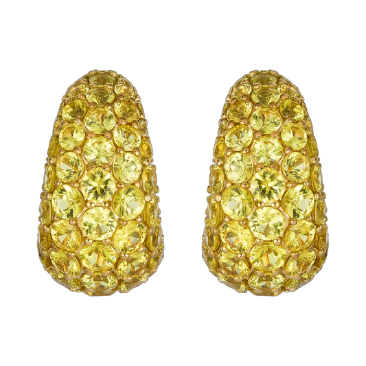 Yellow Gold Dome Huggie Earring - Yellow Sapphire