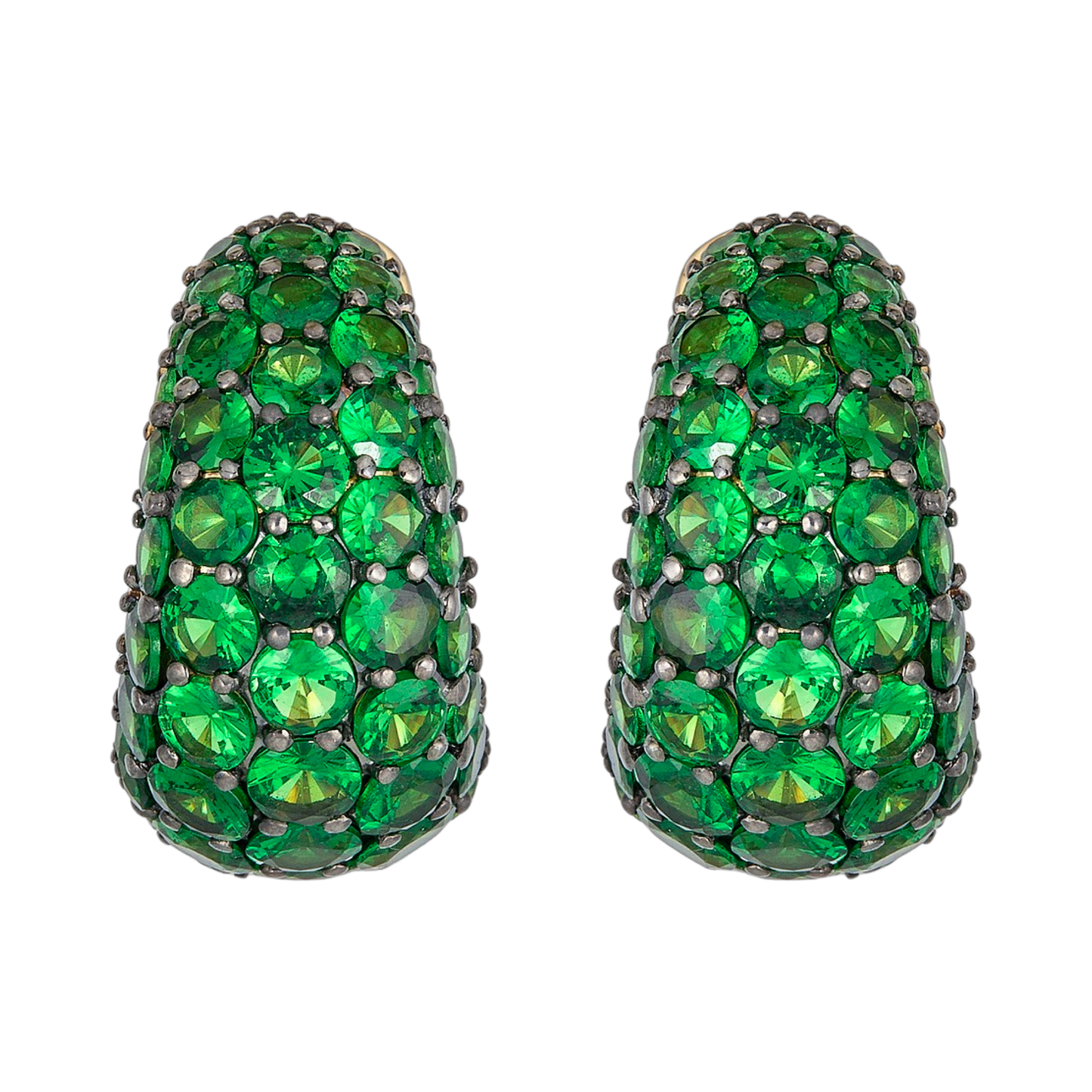 Yellow Gold Dome Huggie Earring - Tsavorite