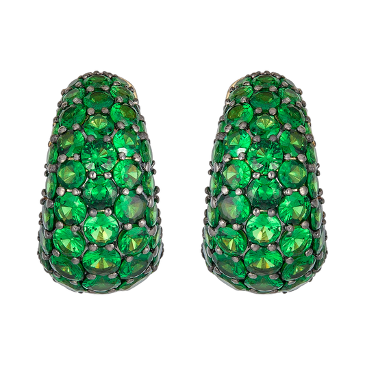 Yellow Gold Dome Huggie Earring - Tsavorite