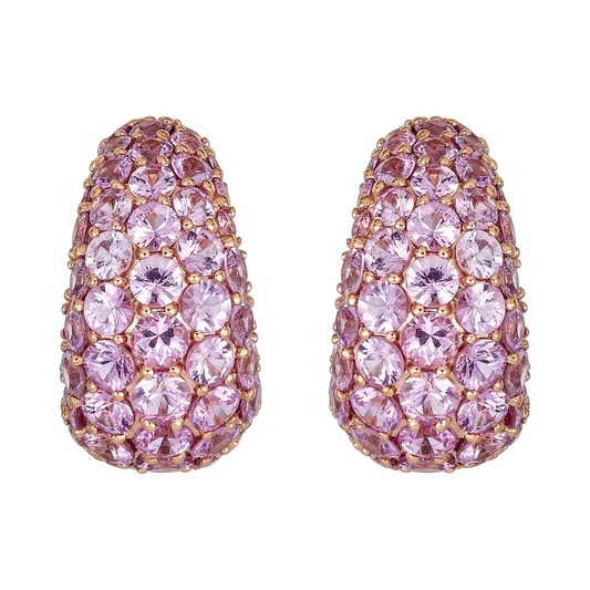 Rose Gold Dome Huggie Earring - Pink Sapphire