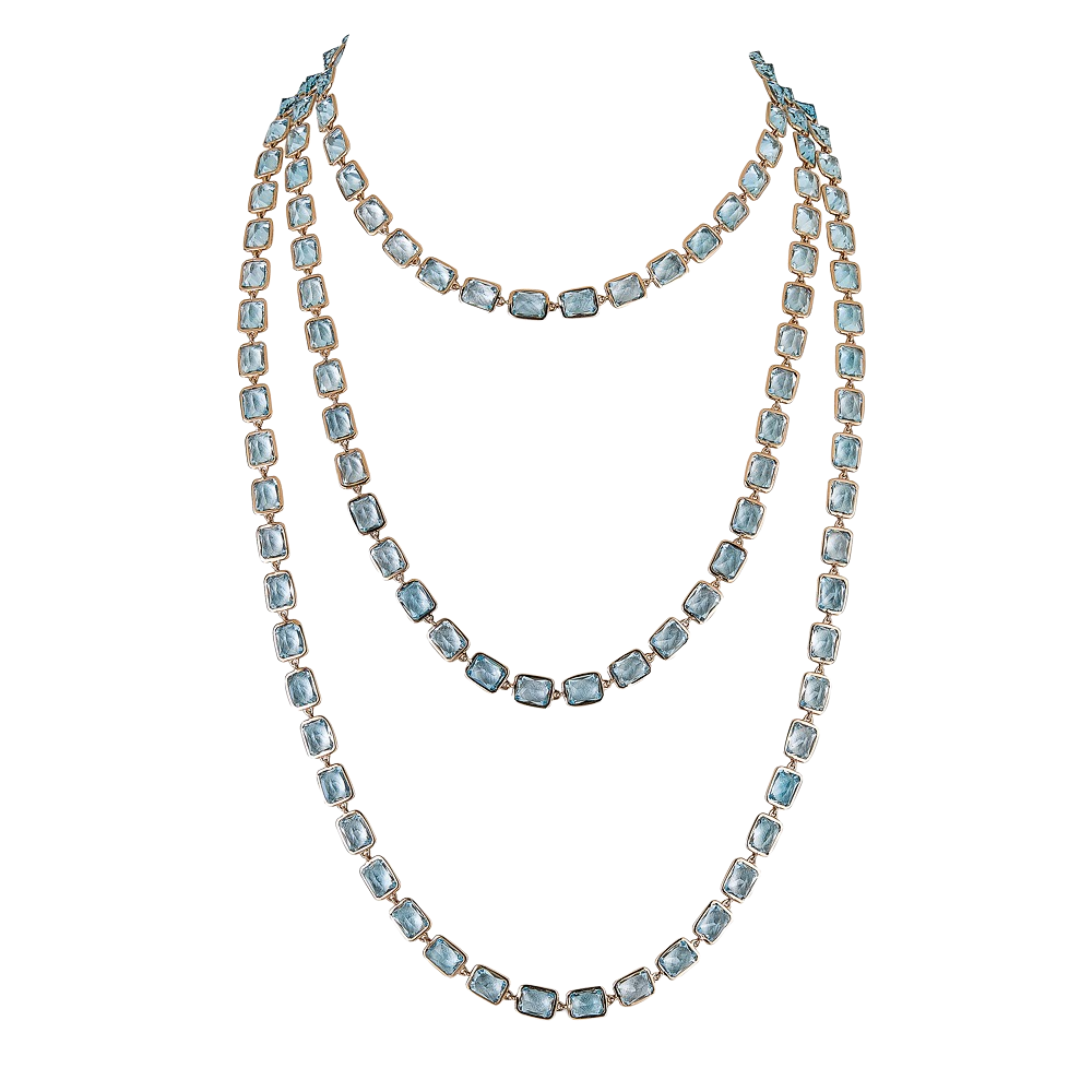Rose Gold Pietra Emerald Cut Chain Necklace - Blue Topaz
