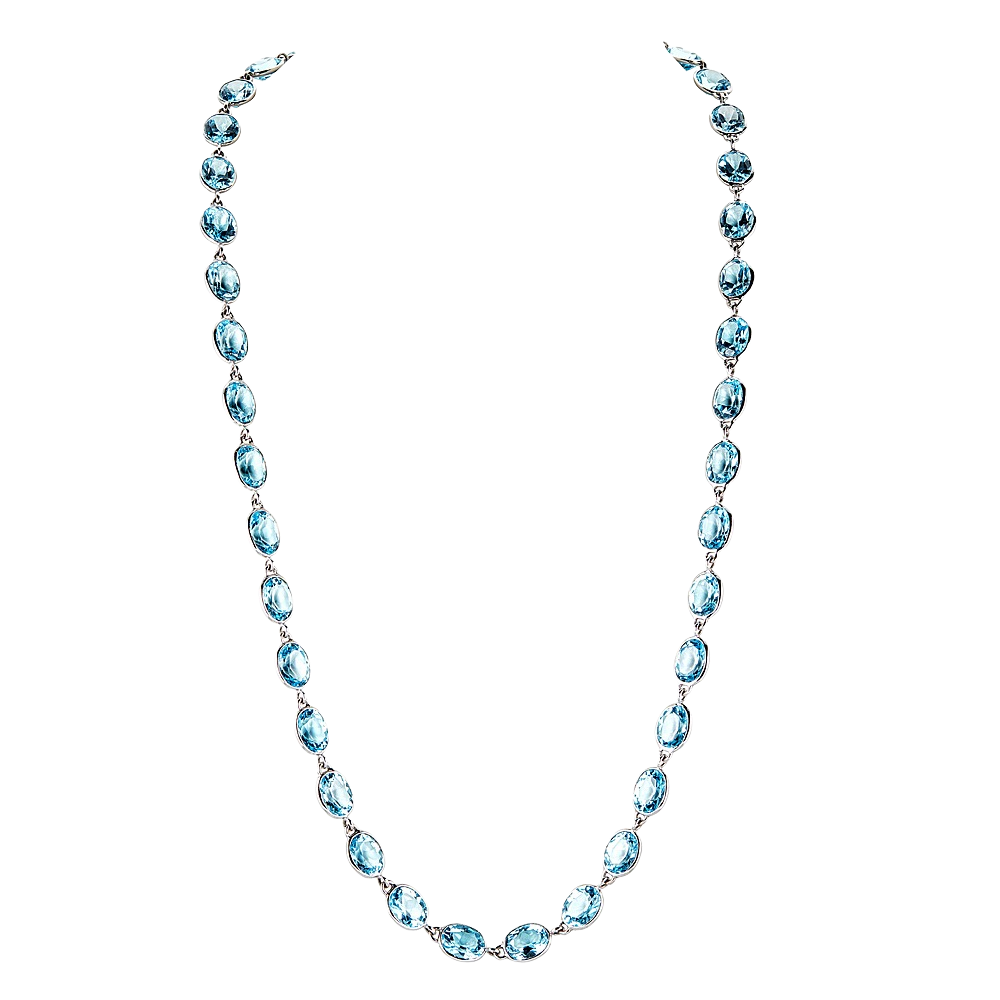 White Gold Pietra Oval Chain Necklace - Blue Topaz