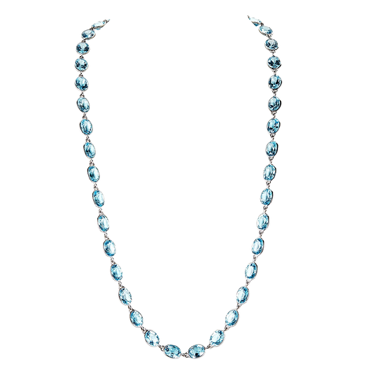 White Gold Pietra Oval Chain Necklace - Blue Topaz