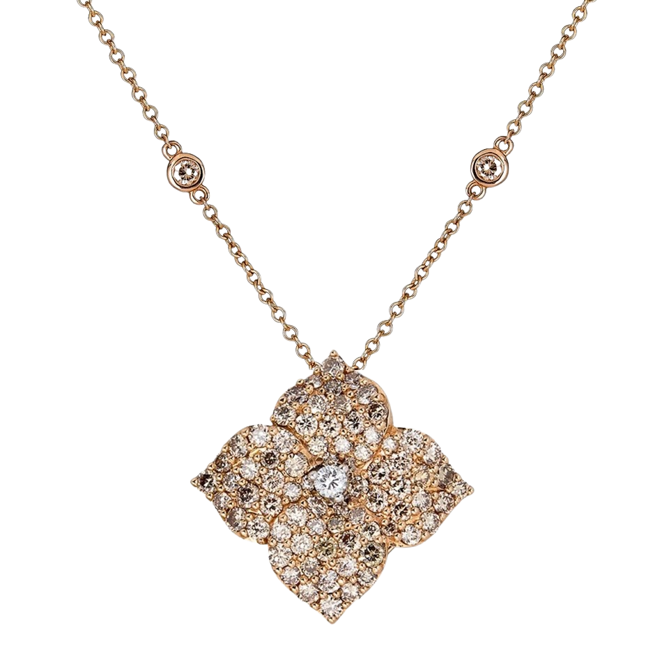 Rose Gold Fiore Large Flower Necklace - Champagne Diamond