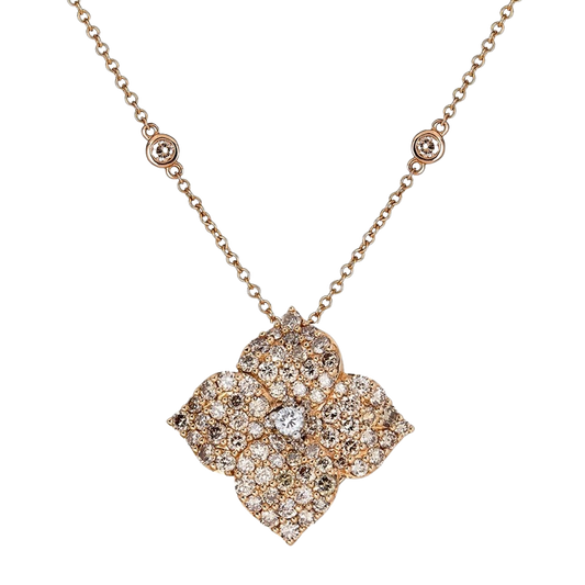 Rose Gold Fiore Large Flower Necklace - Champagne Diamond