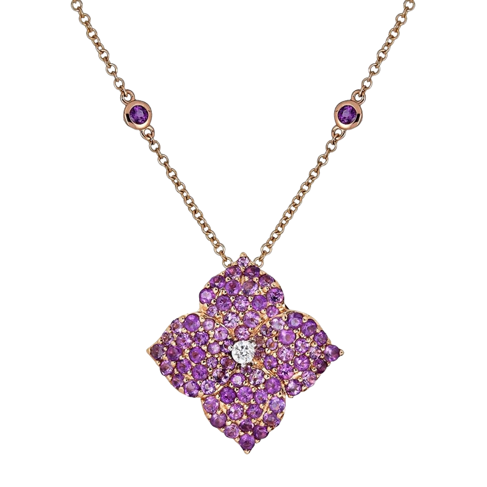 Rose Gold Fiore Large Flower Necklace - Amethyst