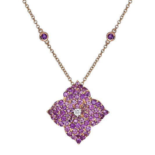 Rose Gold Fiore Large Flower Necklace - Amethyst