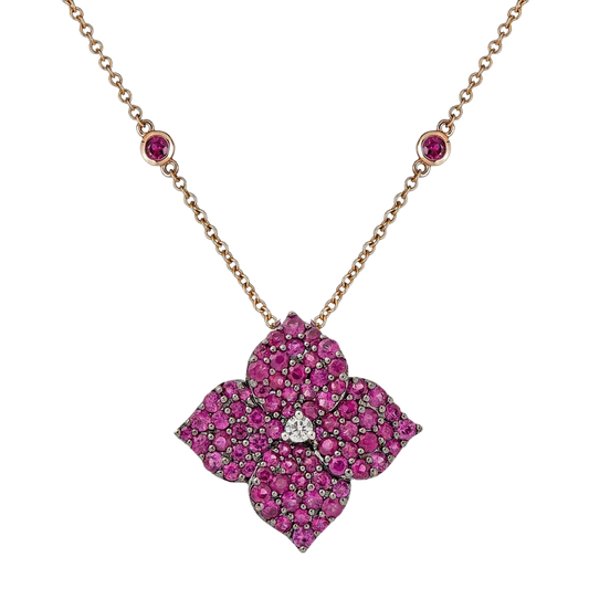 Rose Gold Fiore Large Flower Necklace - Pink Sapphire