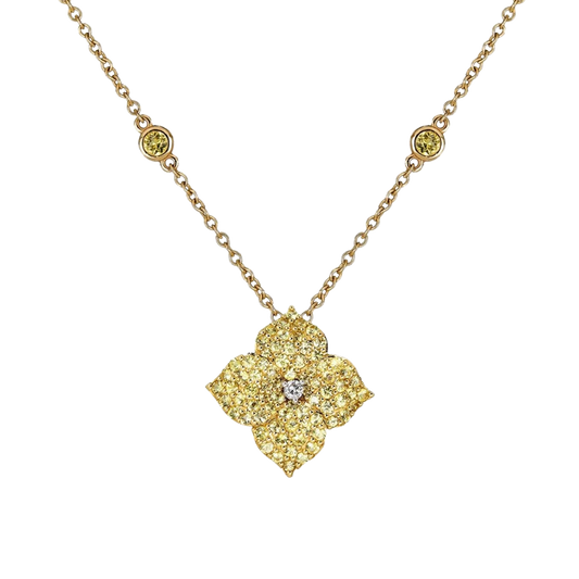 Yellow Gold Fiore Small Flower Necklace - Yellow Sapphire