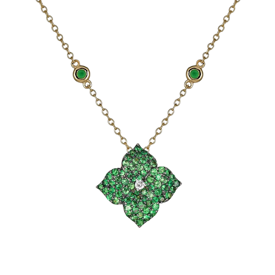 Black Gold Fiore Small Flower Necklace - Tsavorite