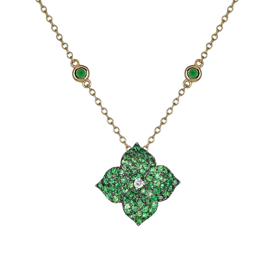 Black Gold Fiore Small Flower Necklace - Tsavorite