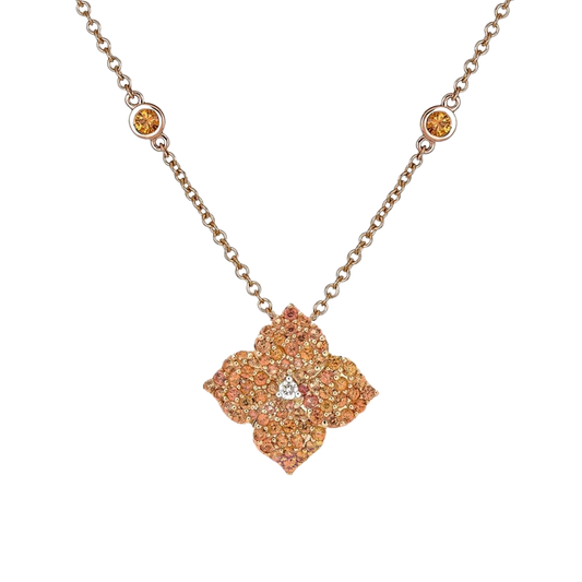 Rose Gold Fiore Small Flower Necklace - Orange Sapphire