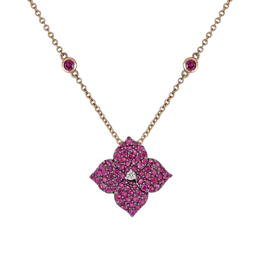 Rose Gold Fiore Small Flower Necklace - Pink Sapphire