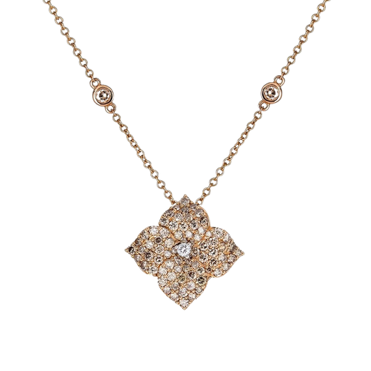 Rose Gold Fiore Small Flower Necklace - Champagne Diamond