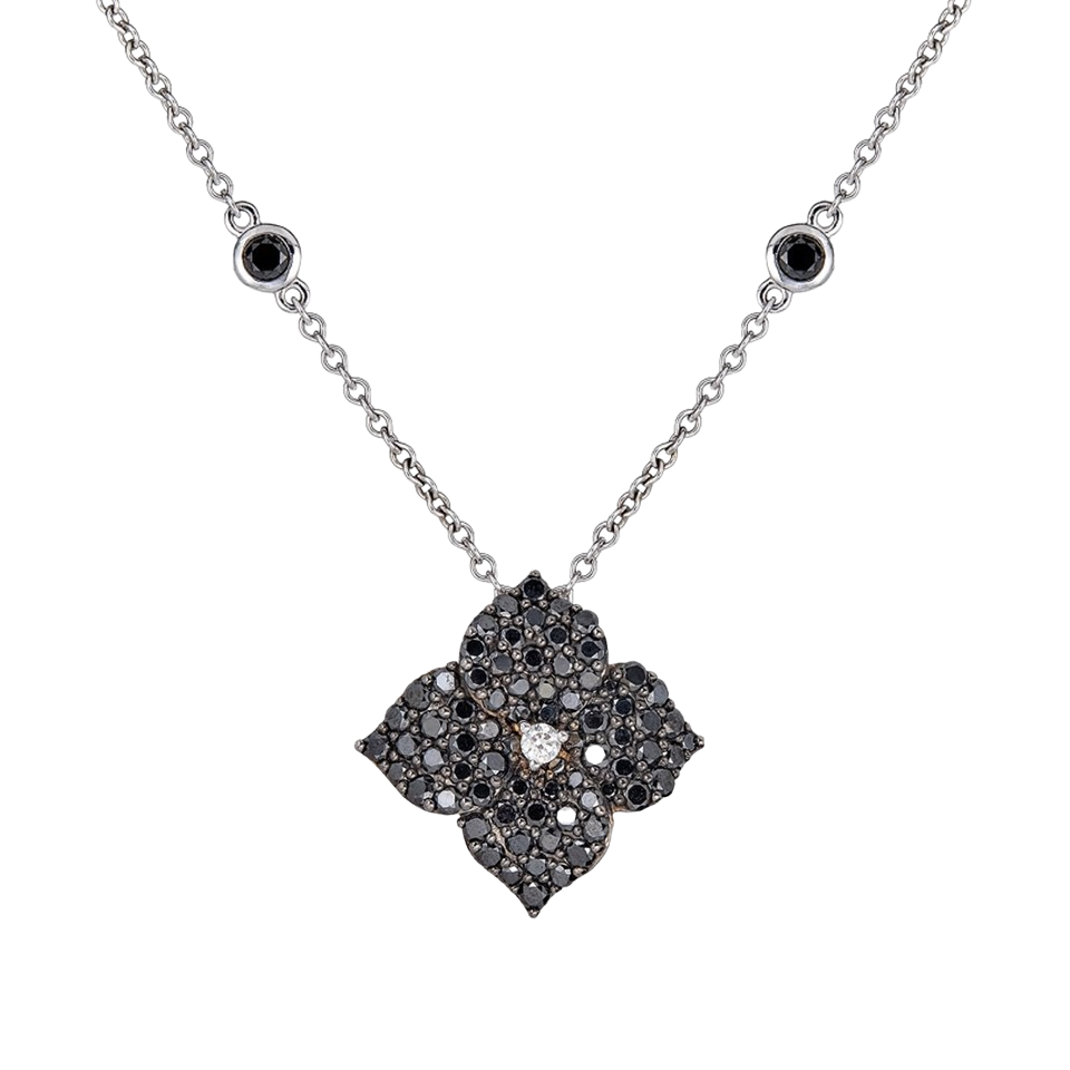 Black Gold Fiore Small Flower Necklace - Black Diamond