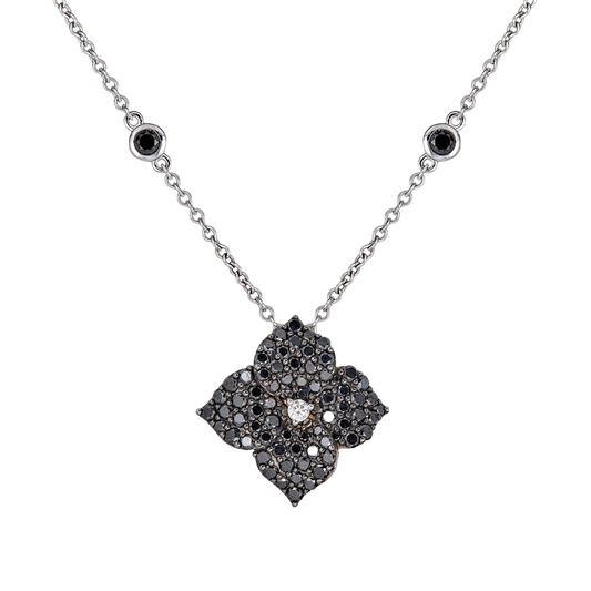 Black Gold Fiore Small Flower Necklace - Black Diamond