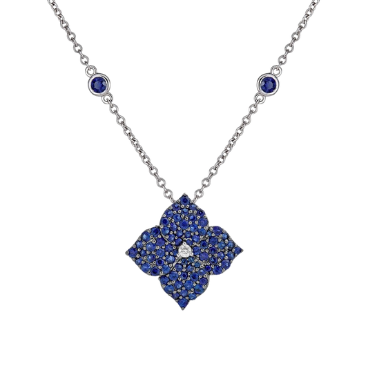Black Gold Fiore Small Flower Necklace - Blue Sapphire
