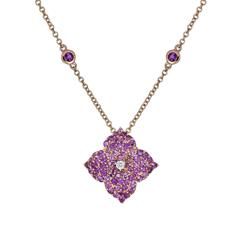 Rose Gold Fiore Small Flower Necklace - Amethyst