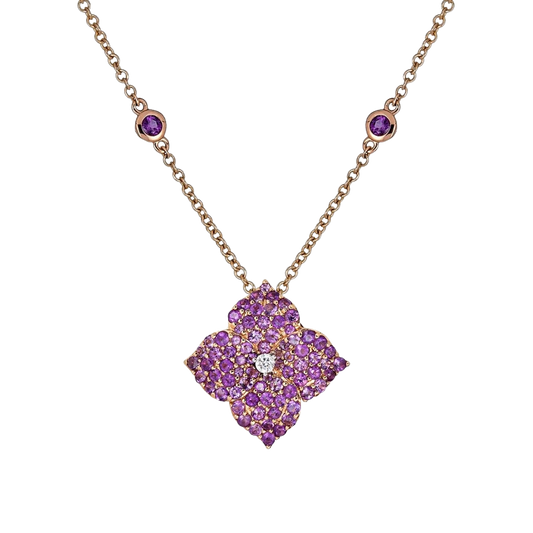 Rose Gold Fiore Small Flower Necklace - Amethyst