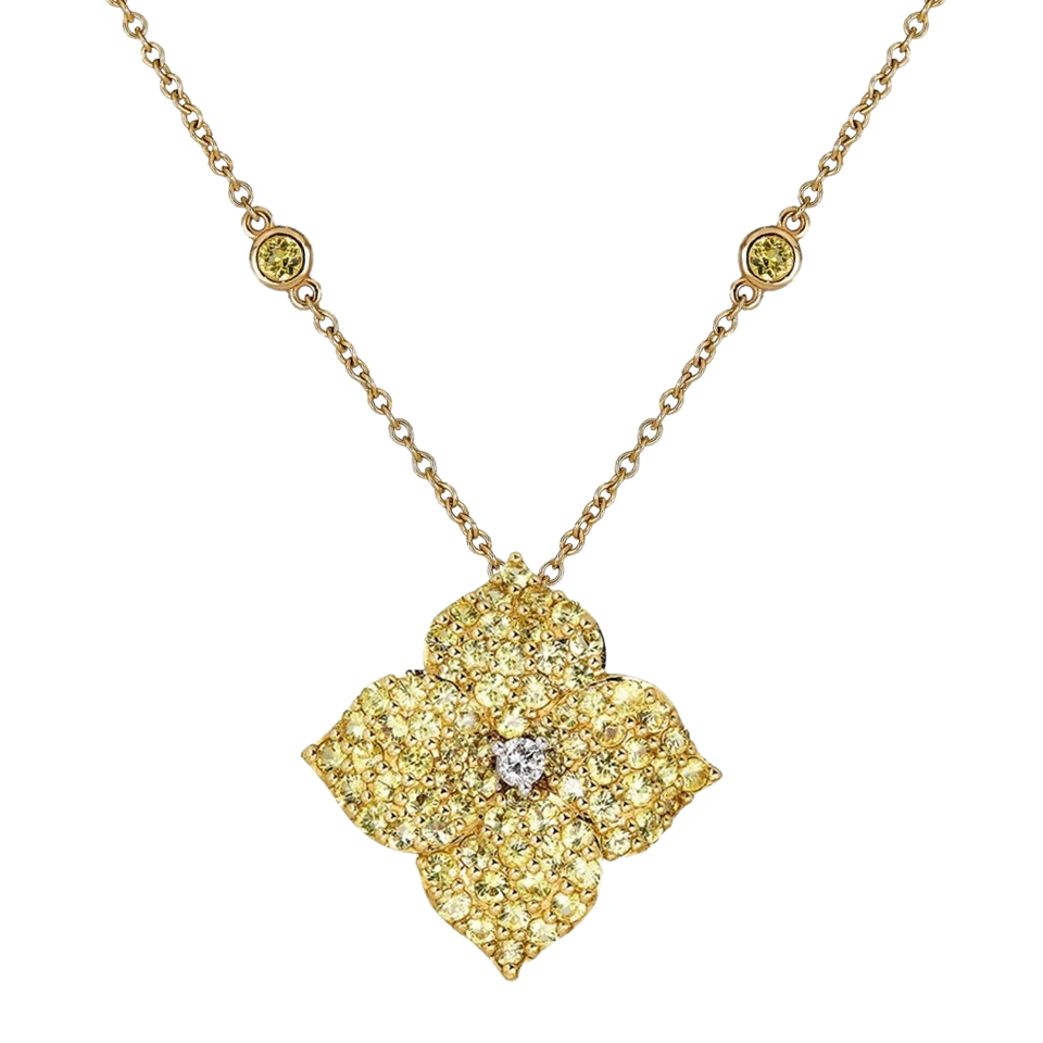 Yellow Gold Fiore Large Flower Necklace - Yellow Sapphire