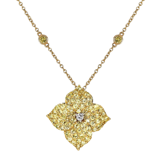 Yellow Gold Fiore Large Flower Necklace - Yellow Sapphire