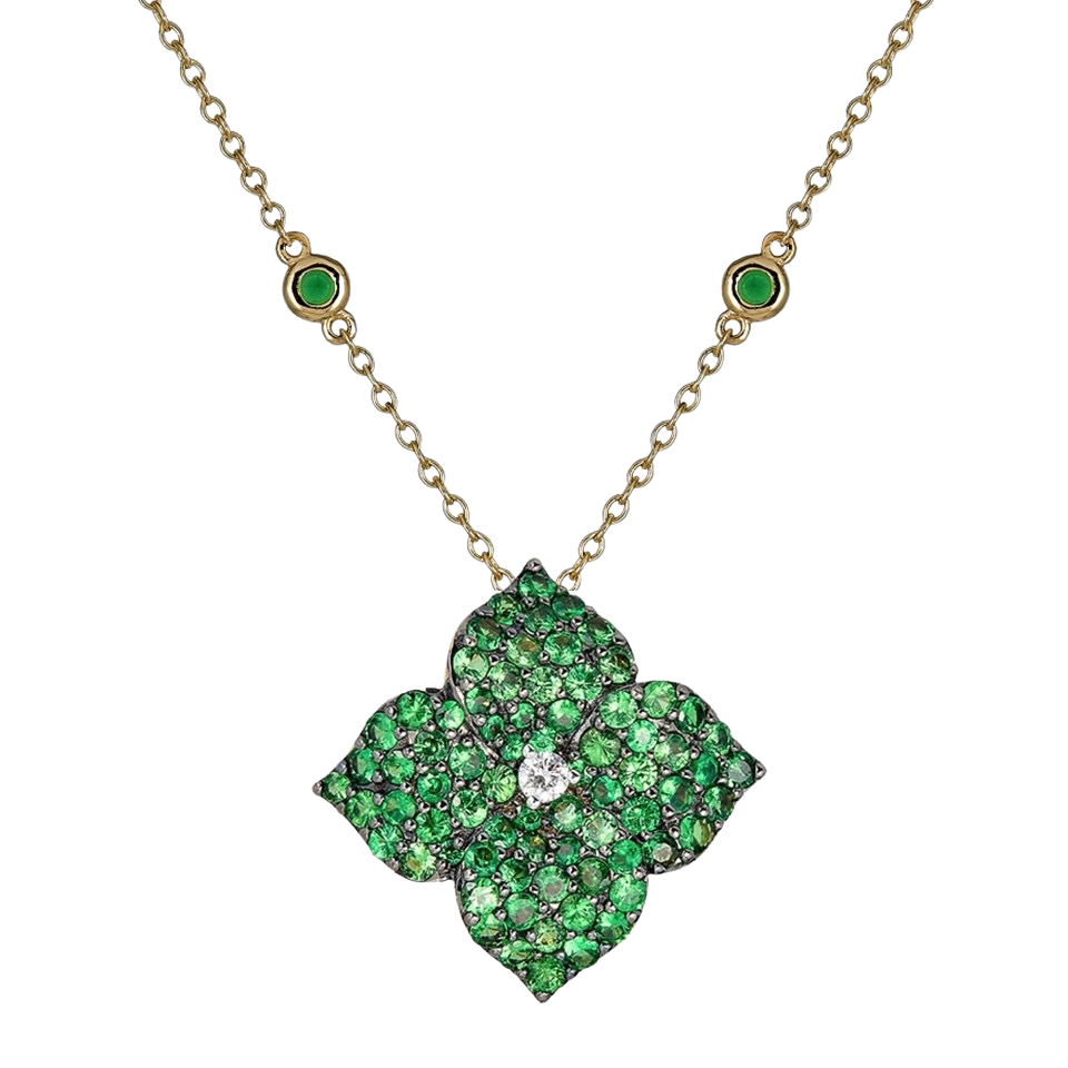 Black Gold Fiore Large Flower Necklace - Tsavorite
