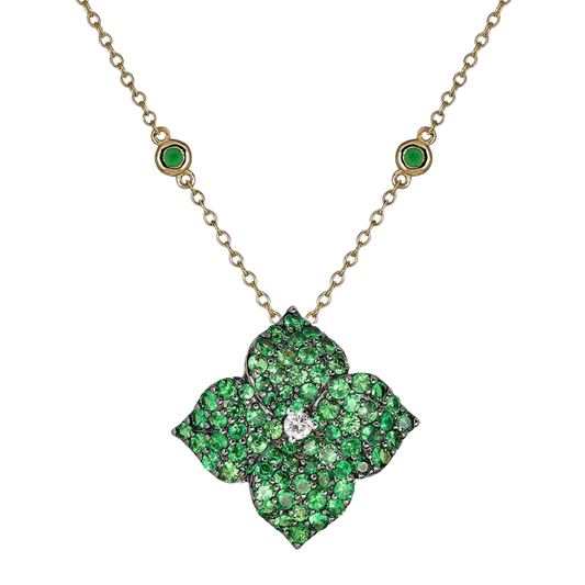 Black Gold Fiore Large Flower Necklace - Tsavorite