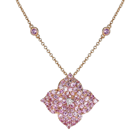 Rose Gold Fiore Large Flower Necklace - Pink Sapphire