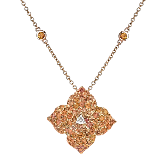 Rose Gold Fiore Large Flower Necklace - Orange Sapphire