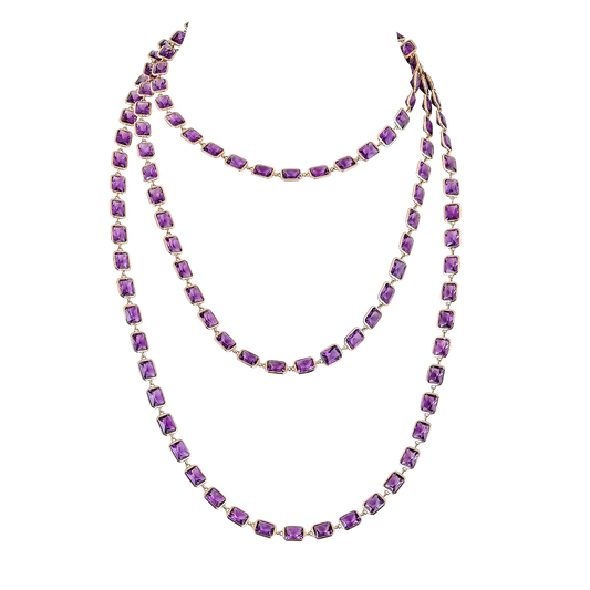 Rose Gold Pietra Emerald Cut Chain Necklace - Amethyst