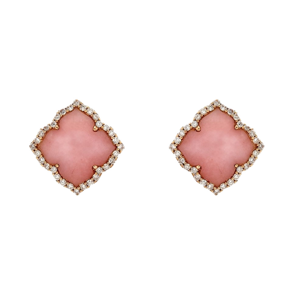 Rose Gold Capri Small Flower Earrings - Pink Opal