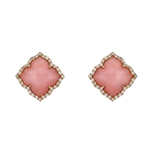 Rose Gold Capri Small Flower Earrings - Pink Opal